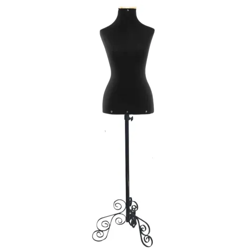 Manequim Feminino Busto Forrado Moda Vitrine Loja Pedestal Ferro Vintage Preto