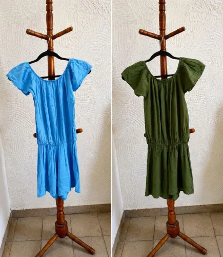 Kit 2 Vestidos Verão Curtos Azul e Verde Tamanho P Super Leves e Frescos