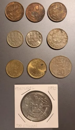 10 moedas de Portugal de 1970 a 1990 em bom estado de conservação