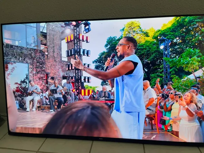 Vendo televisão 65 polegadas c risco do lado preto mais não interfere nada