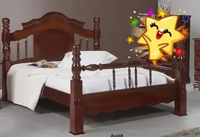 Cama de casal de madeira rústica