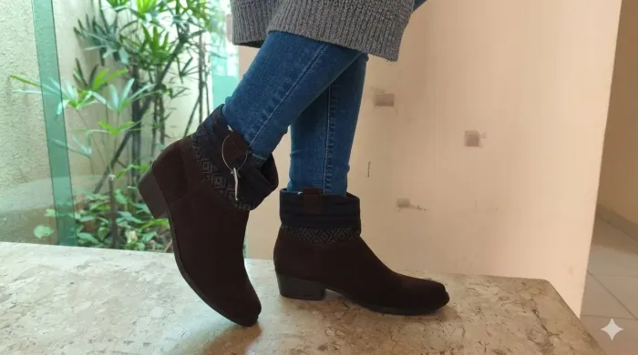 SHUSTER ( Novo)  BOTA COURO ANTÍLOPE NUM37 150,00<br>Marrom<br>Solado 28cm<br>SALTO 4cm