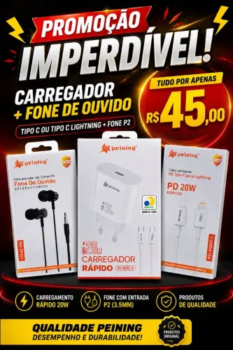 Kit Carregador rápido e Fone