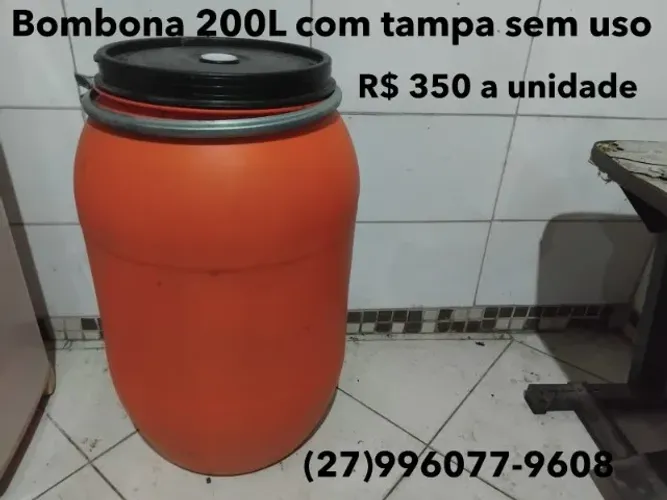 Bombona 200L com tampa, sem uso