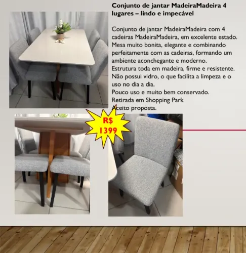 Conjunto de jantar MadeiraMadeira 4 lugares - lindo e impecável