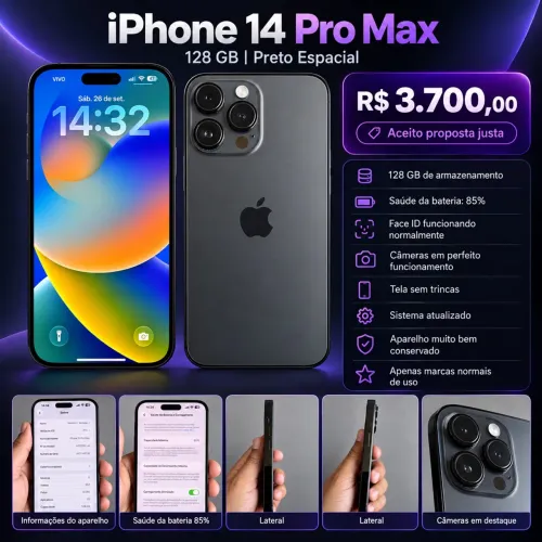 iPhone 14 Pro Max 128GB - Preto Espacial