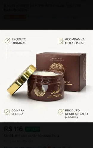 Creme Hidratante Pasta Árabe Asad Bourbon de 200ml (Isabelle la Belle)