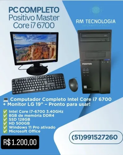 Computador completo core i7 8gb de ram ssd 128gb + hd 500gb monitor 19 + teclado + mouse