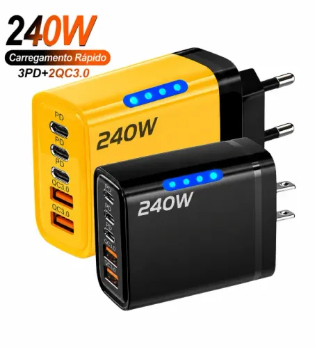 Fonte 240w / 5 Entradas Gan - Carregador Turbo (usb A & C)