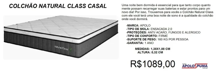 Colchão casal natural class por 32 cm altura - temos a pronta entrega