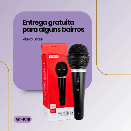 MICROFONE DINÂMICO PROFISSIONAL COM FIO TOMATE MT-1018 3 METROS
