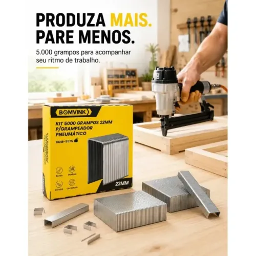 kit 5000 grampos 22mm grampeador bateria eletrico pneumatico bom-5575