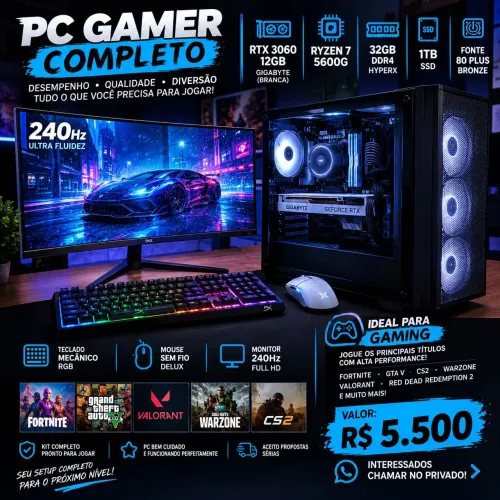 Pc Gamer Rayzen 7 completo roda tudo em full HD
