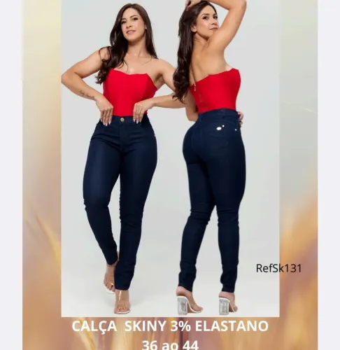 CALÇA FLARE EM JEANS ESCURO COM ELASTANO ?