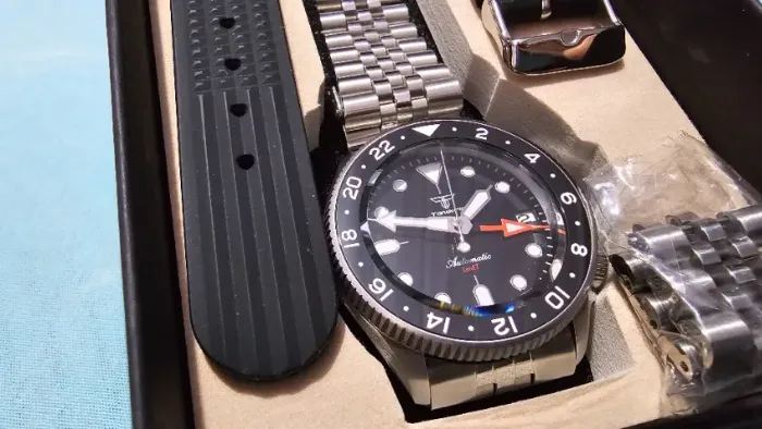 Relógio Tandorio GMT Automático (Máquina Seiko NH34A) Vidro de Safira 38mm