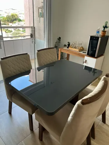 Conjunto Sala de Jantar 4 Lugares - Tampo Grafite com Vidro