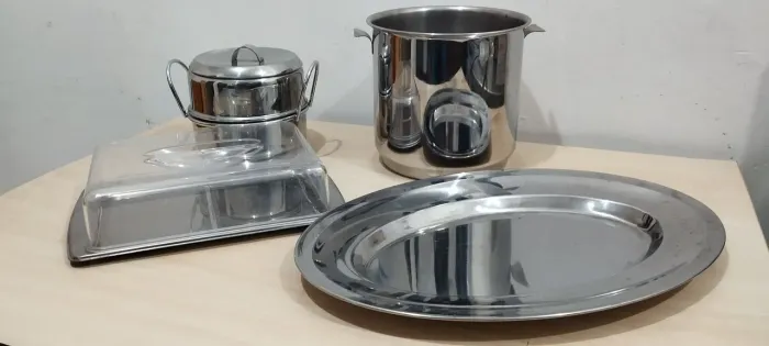 Kit 4 peças de inox - Balde de gelo + Balde inox + Travessa + Queijeira 