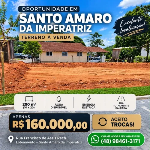 Terreno 200m² em Santo Amaro da Imperatriz - R$ 160 Mil