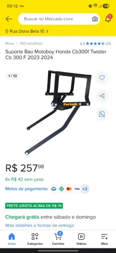 Suporte bau completo cb300f twister