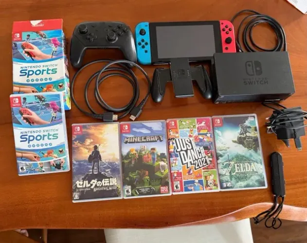 Nintendo Switch V2 + Controle Pro + 2 Jogos Zelda + Minecraft