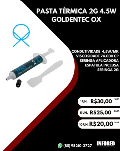 Pasta térmica 2g 4.5w Goldentec Ox