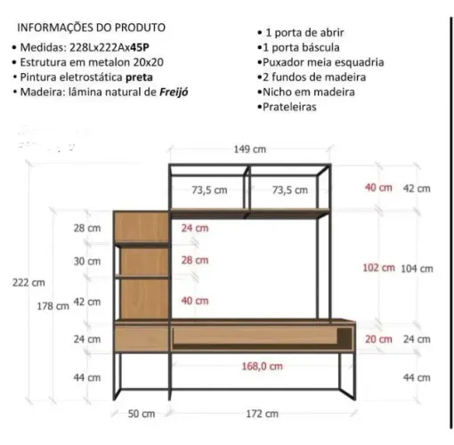Estante Pluriarq em Freijó Natural e Metal | Marcenaria de Alto Padrão