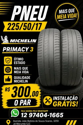 Pneu 225/50/17 Michelin Primacy 3 - 80% Borracha, ótimo estado