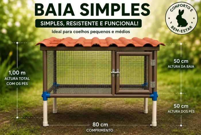 Gaiola Baia Suspensa Para Coelhos e Roedores Em PVC Telada 80cm x 50cm x 50cm
