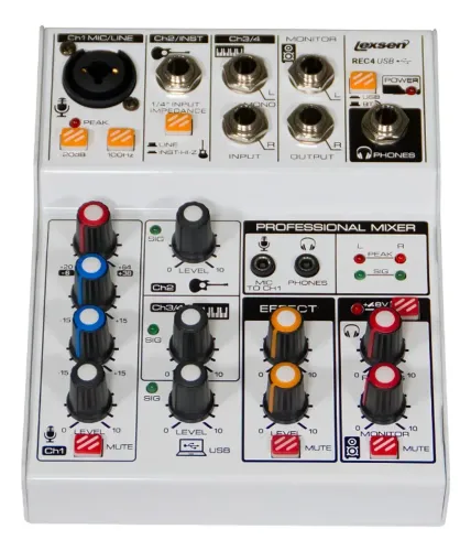 Mesa de Som Analógica Lexsen Rec 4 Canais USB com Efeitos Delay