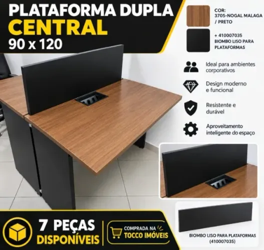 Mesa administrativa de plataforma dupla central com biombo