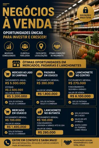 NEGÓCIOS À VENDA - MERCADOS, PADARIAS E LANCHONETES | SP