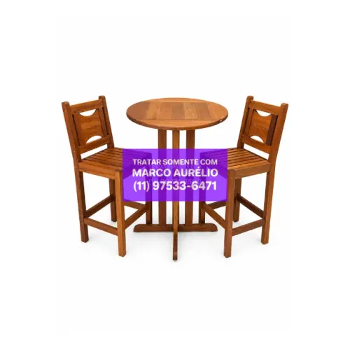 Mesa de Madeira Bistrô Bistrot Alta com 2 Banquetas