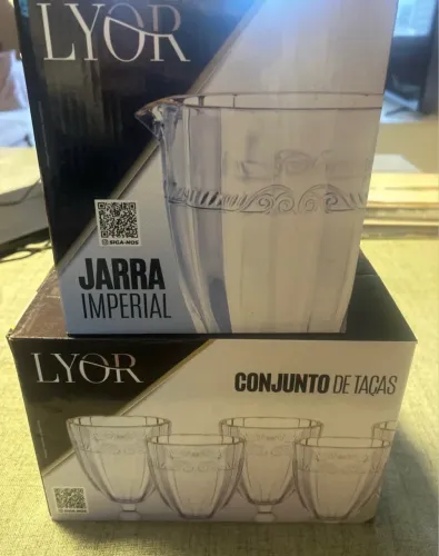 Conjunto Jarra e taças imperial LYOR com borda dourada