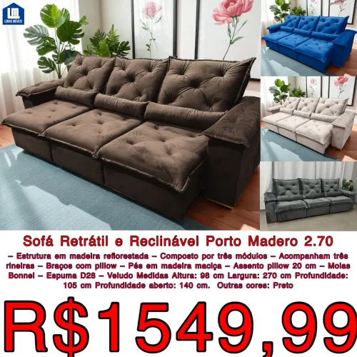 SOFÁ RETRÁTIL E RECLINÁVEL - NOVO