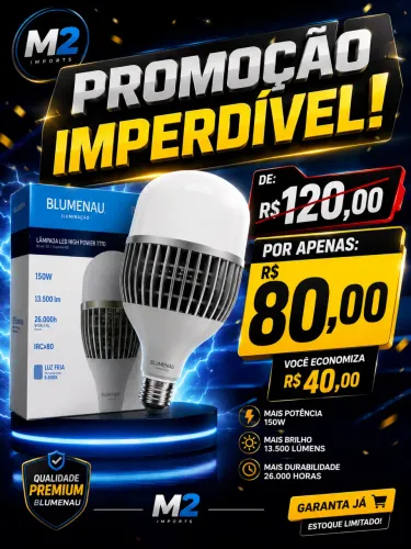 Lâmpada LED High Power Bivolt T150 100W da Blumenau Iluminação - Luz Fria 6500k