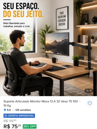 Suporte articulado para monitor de mesa
