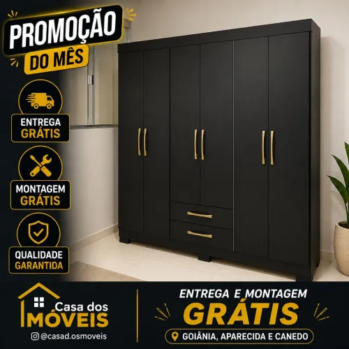 Guarda roupa 6 portas 2 gavetas - Preto