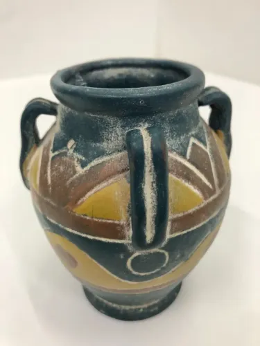 Raro Vaso Artesanal Peruano Estilo Inca com 4 Alças - Cerâmica Decorativa
