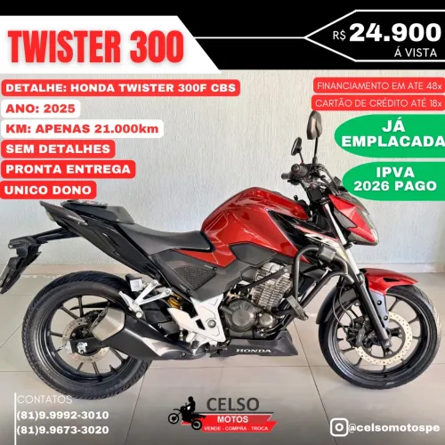  TWISTER 300F 2025 CBS c/21.000km IPVA26 PAGO FINANCIO 48x aceito sua moto