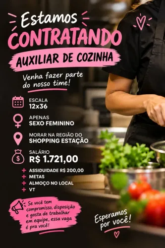 Auxiliar de Cozinha Início Imediato 