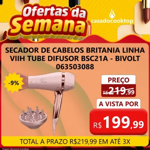 SECADOR DE CABELOS BRITANIA LINHA VIIH TUBE DIFUSOR BSC21A - BIVOLT 063503088