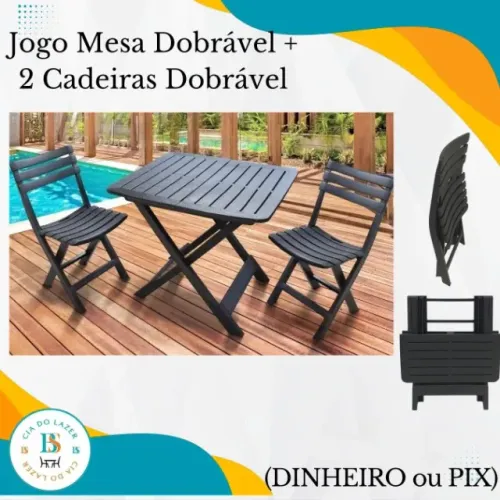 Jogo Dobrável e Prático ( Mesa + 2 Cadeiras)