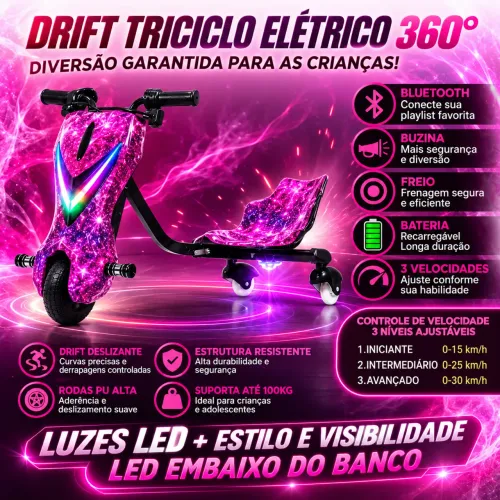 Carrinho elétrico drift rosa