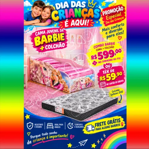 Cama Infantil da Barbie com Colchão 