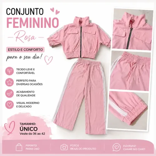 Conjunto Feminino Rosa Elegante | Tendência da Moda