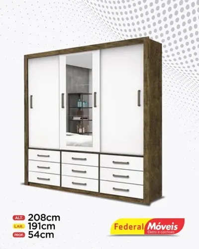 Guarda Roupa c/ Espelho 3 Portas 9 Gavetas Mega Oferta Novo