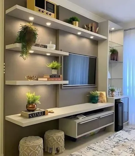 Rack de TV moderno com prateleiras