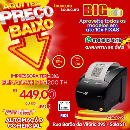Impressora de Cupons Bematech MP4200HS USB/Ethernet