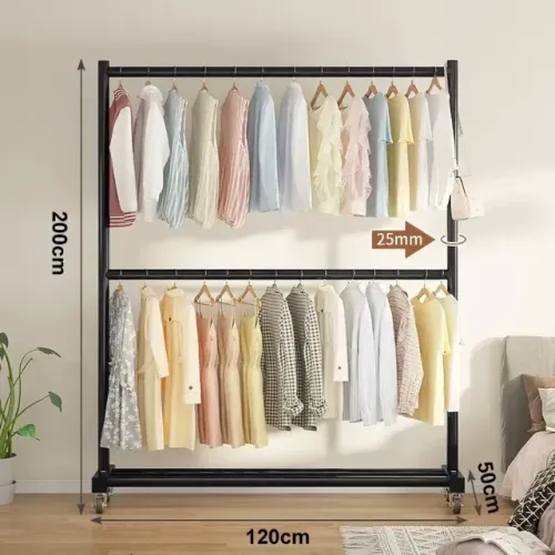 Arara de Roupas Com Sapateira De Ferro Resistente Com Rodinhas 