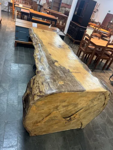 Mesa madeira maciça rústica cascata curva em L borda orgânica
